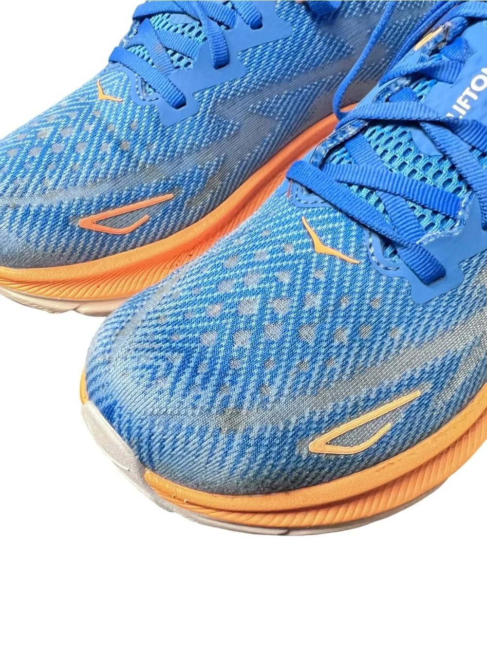 Hoka Clifton 9 Men size 8.5 D Athletic Shoes - Vivid Blue with Orange Accents